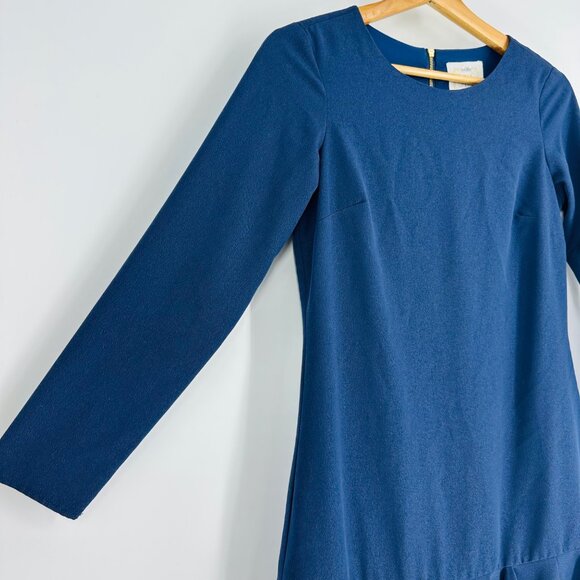 Sail To Sable Navy Blue Ruffle Hem Dress Long Sleeve Size 0 Polyester Womens - Picture 5 of 8